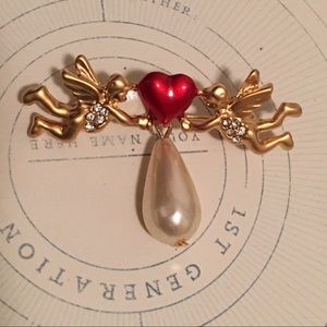 Cupid heart pearl pin brooch delicate kids Angel
